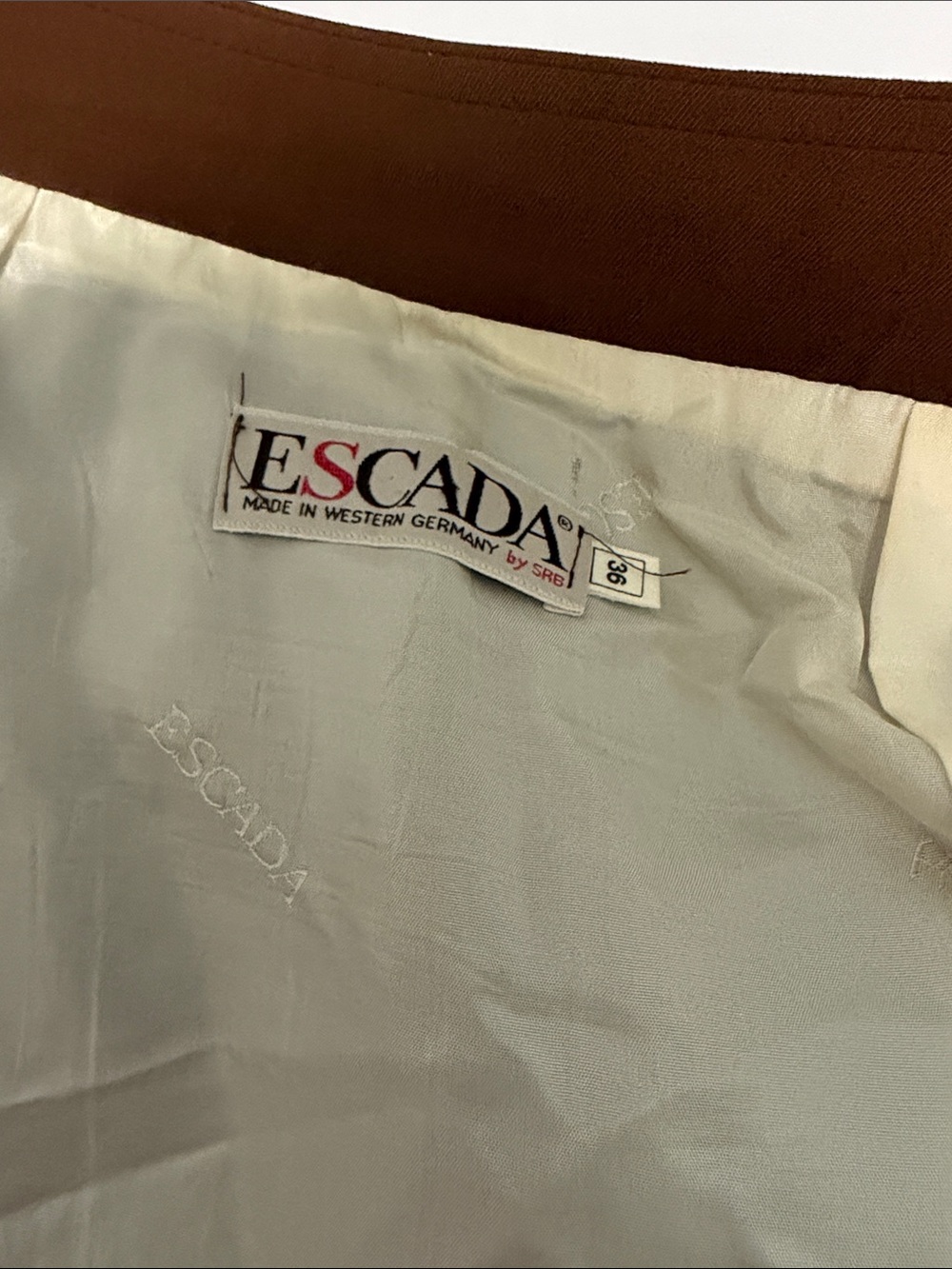 Vintage Escada color block Brown and Cream Wrap-Style Women's Skirt - Picture 4 of 6